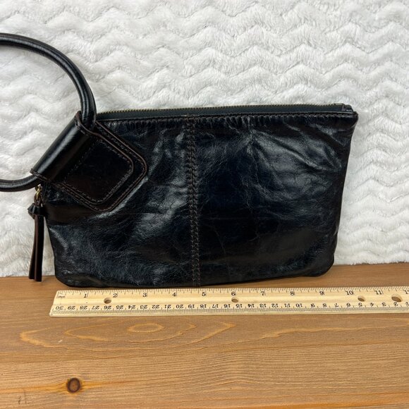 HOBO the Original Sable Wristlet Clutch Black Glazed Leather with Wrist Bangle - Picture 7 of 8
